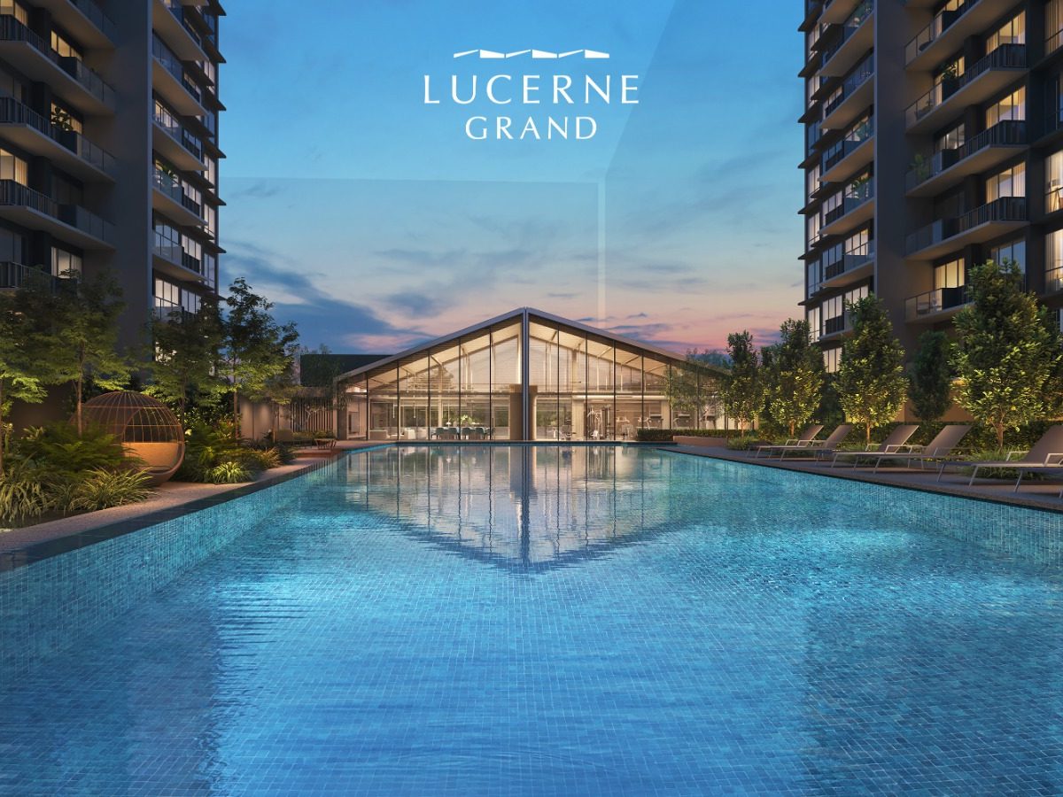 Lucerne Grand — courtyard plaza at dusk